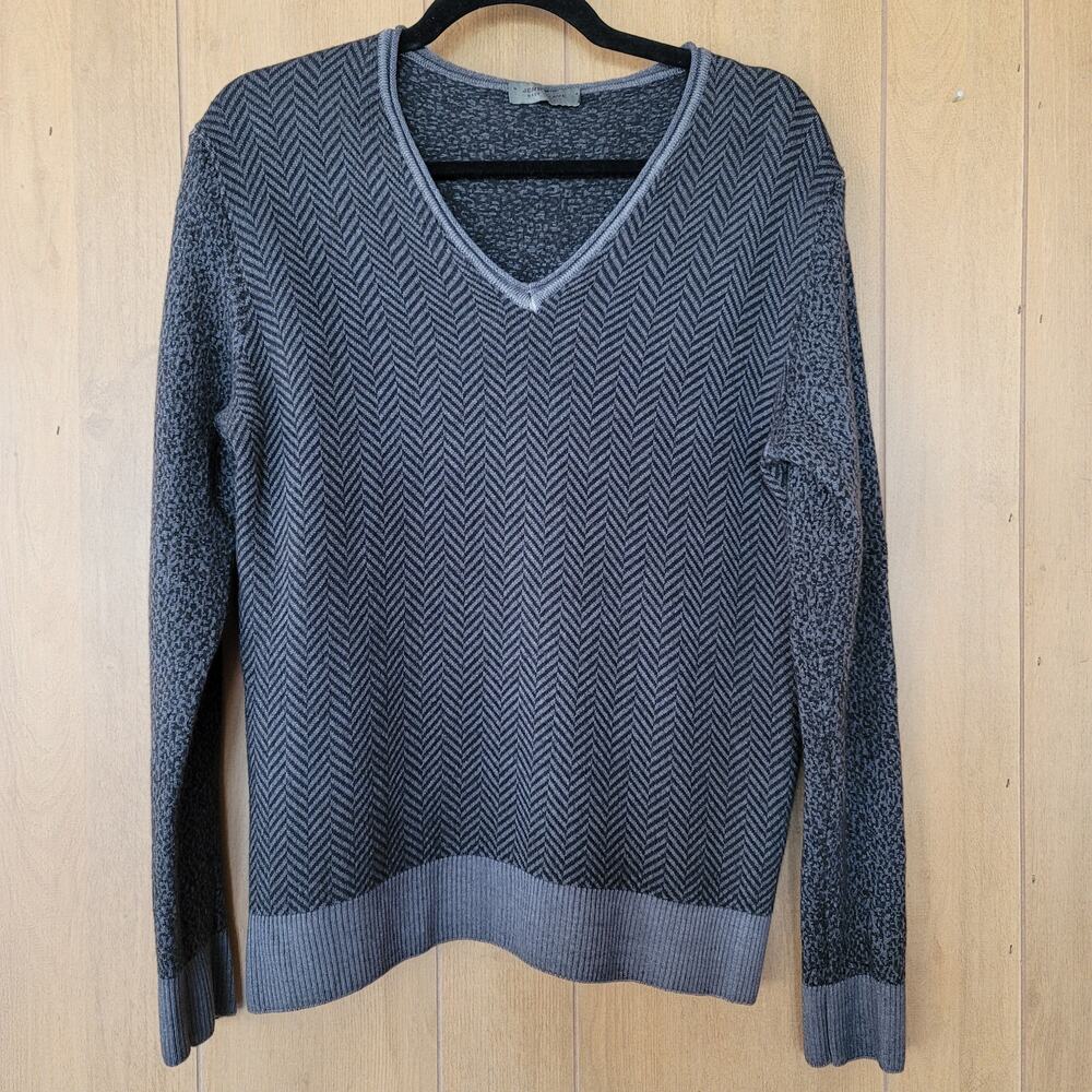 JERRY KAYE Size M Black & Gray 100% Italian Merino Wool Crew Neck Mens Sweater